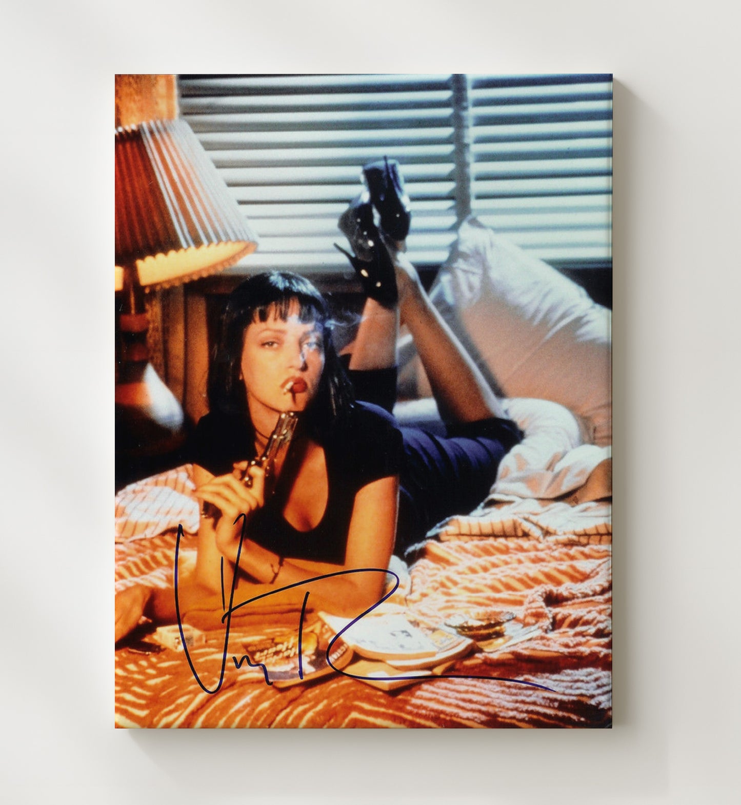 Pulp Fiction - Uma Thurman - Mia Wallace - Bedside Gun Smoke movie wall art 20x24 Canvas