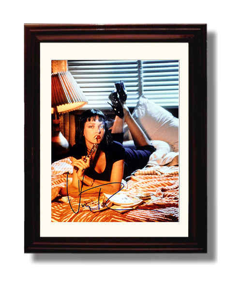 Pulp Fiction - Uma Thurman - Mia Wallace - Bedside Gun Smoke movie wall art 8x10 Beveled Frame