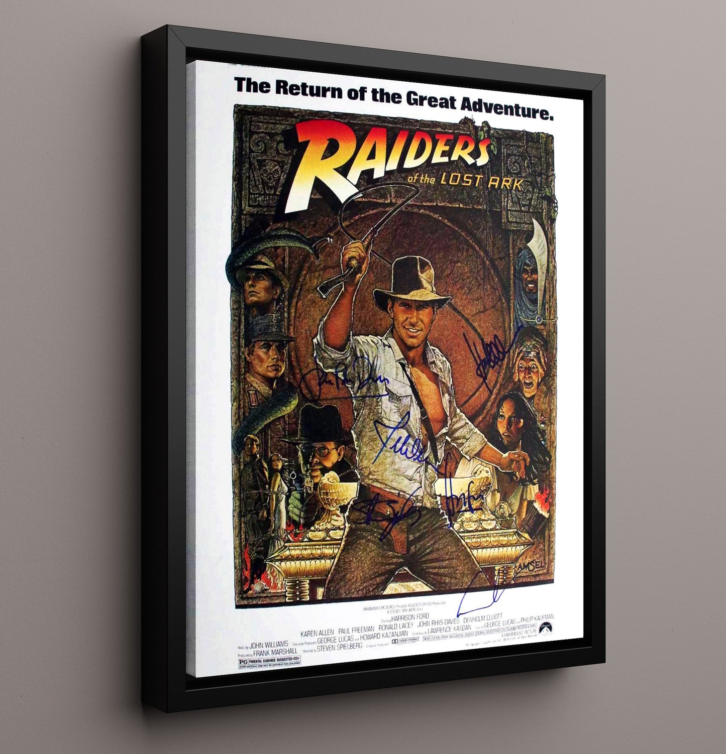 Raiders of the Lost Ark - Harrison Ford - Indiana JonesAdventure Poster Artwork Vintage Movie Wall Art - 16x20 Framed Canvas movie decor