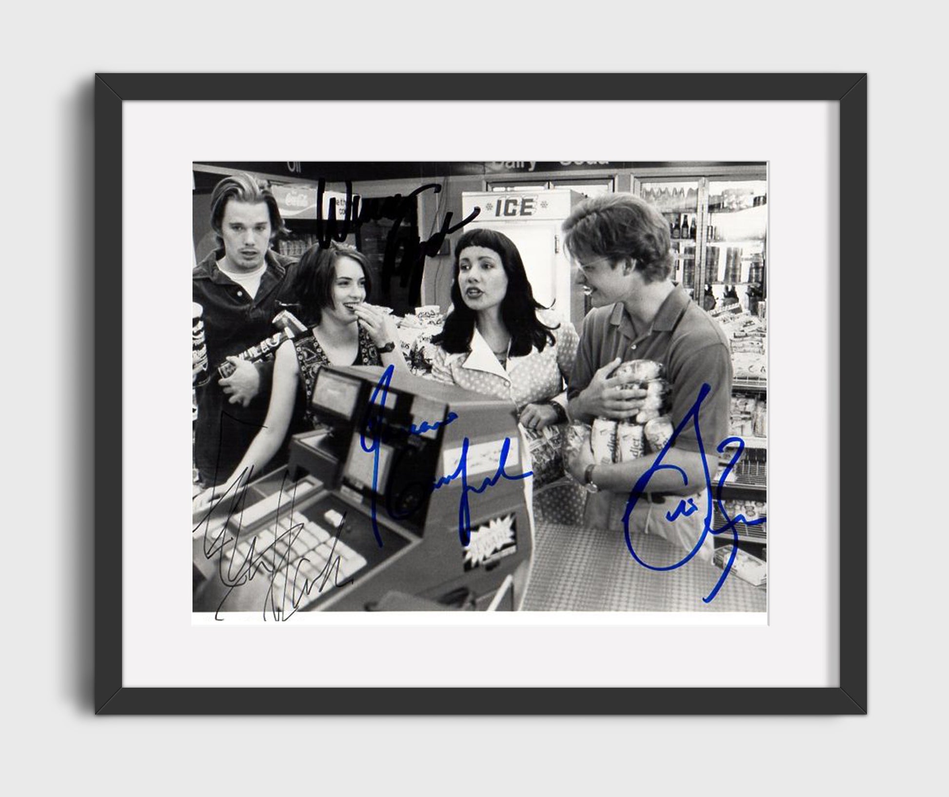 Reality Bites - Ryder - Lelaina - and Stiller - Michael - and Hawke - Troy - Slacker Generation Vibes movie wall art 16x20 Gallery Frame