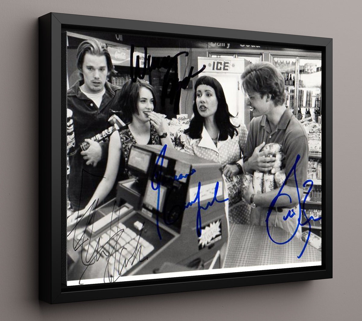 Reality Bites - Ryder - Lelaina - and Stiller - Michael - and Hawke - Troy - Slacker Generation Vibes movie wall art 16x20 Framed Canvas