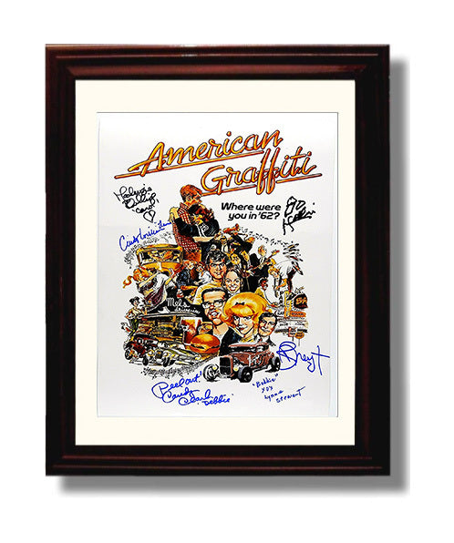 Richard Dreyfuss Ron Howard and Cast - American Graffiti Ensemble Cast Poster movie wall art 8x10 Beveled Frame