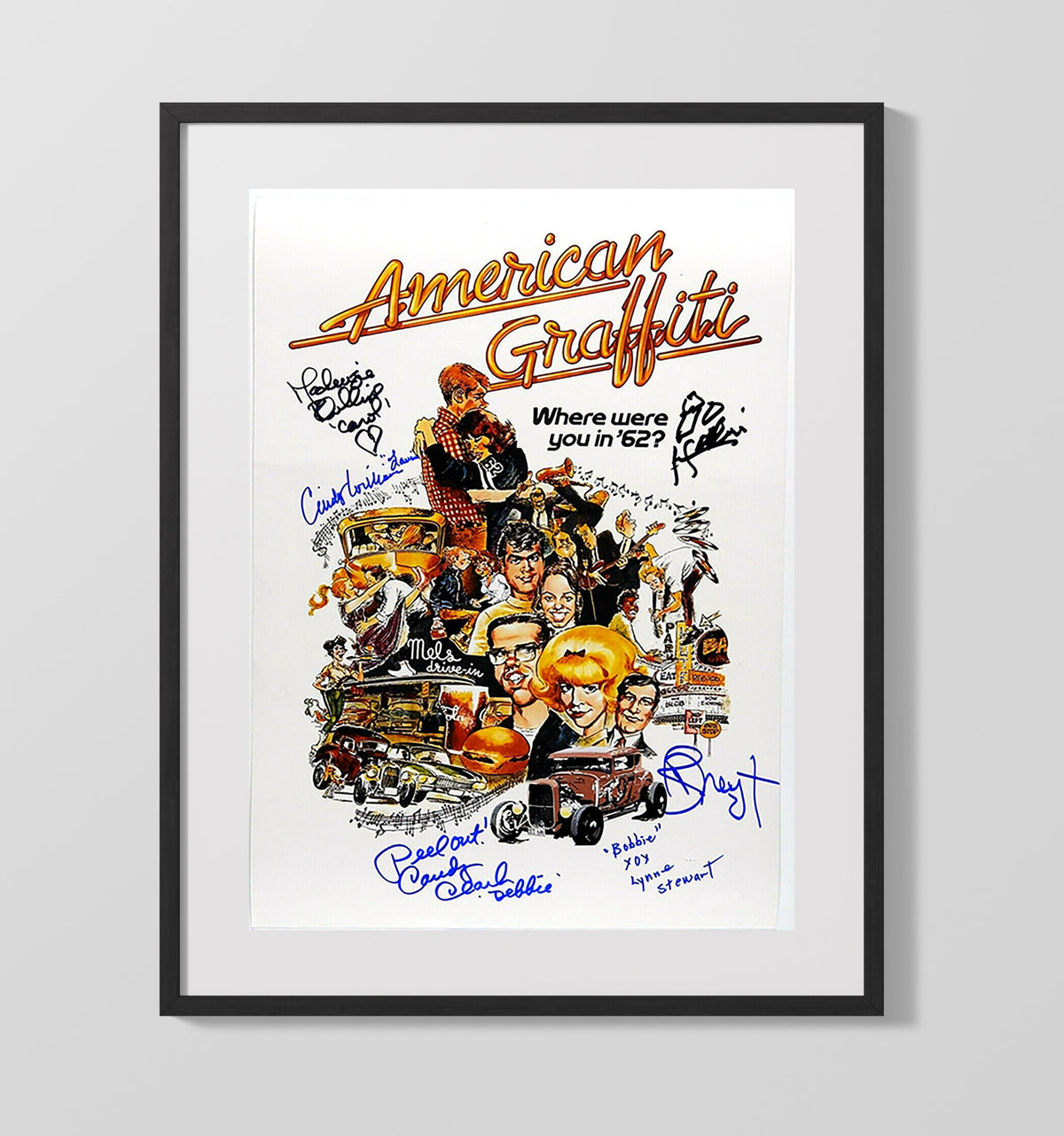 Richard Dreyfuss Ron Howard and Cast - American Graffiti Ensemble Cast Poster movie wall art 16x20 Gallery Frame
