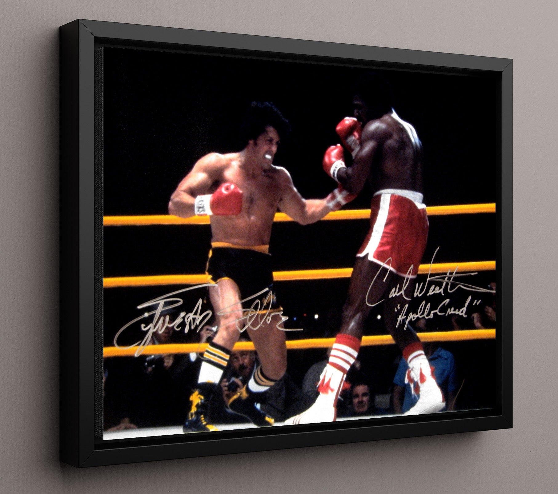 Rocky - Sylvester Stallone and Carl Weathers - Heavyweight showdown Vintage Movie Wall Art - 16x20 Framed Canvas movie decor