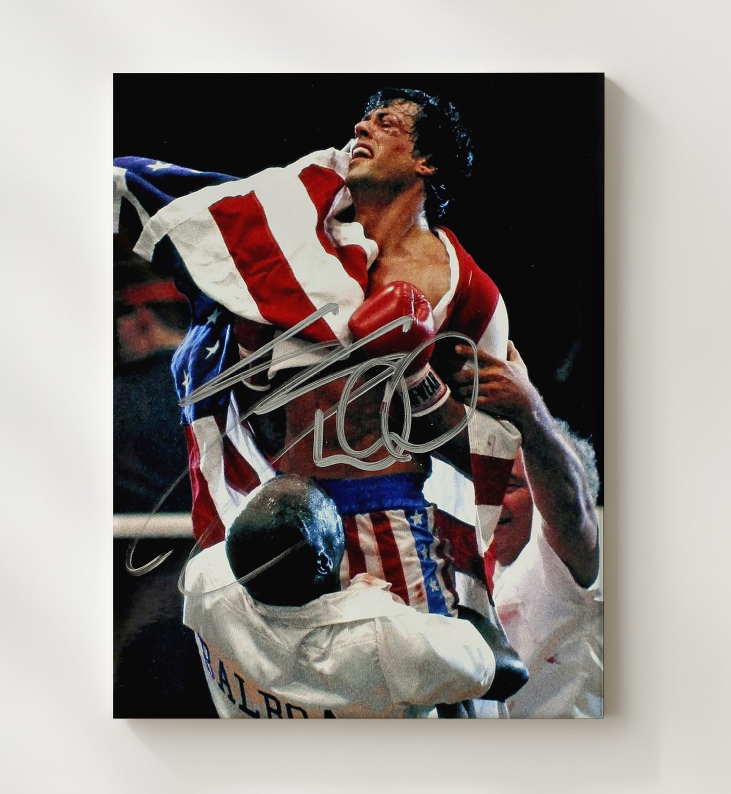 Rocky IV - Sylvester Stallone - Rocky BalboaVictory Flag Embrace Vintage Movie Wall Art - 20x24 Canvas movie decor