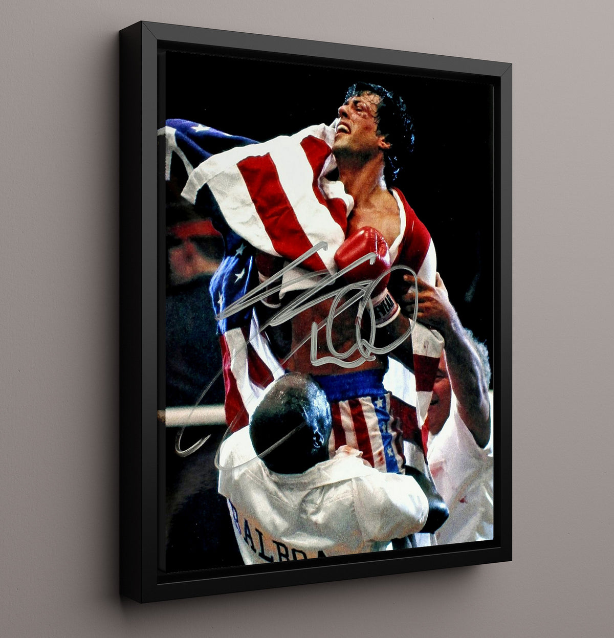 Rocky IV - Sylvester Stallone - Rocky Balboa - Victory Flag Embrace movie wall art 16x20 Framed Canvas