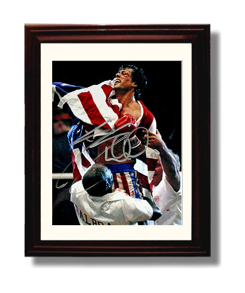 Rocky IV - Sylvester Stallone - Rocky Balboa - Victory Flag Embrace movie wall art 8x10 Beveled Frame