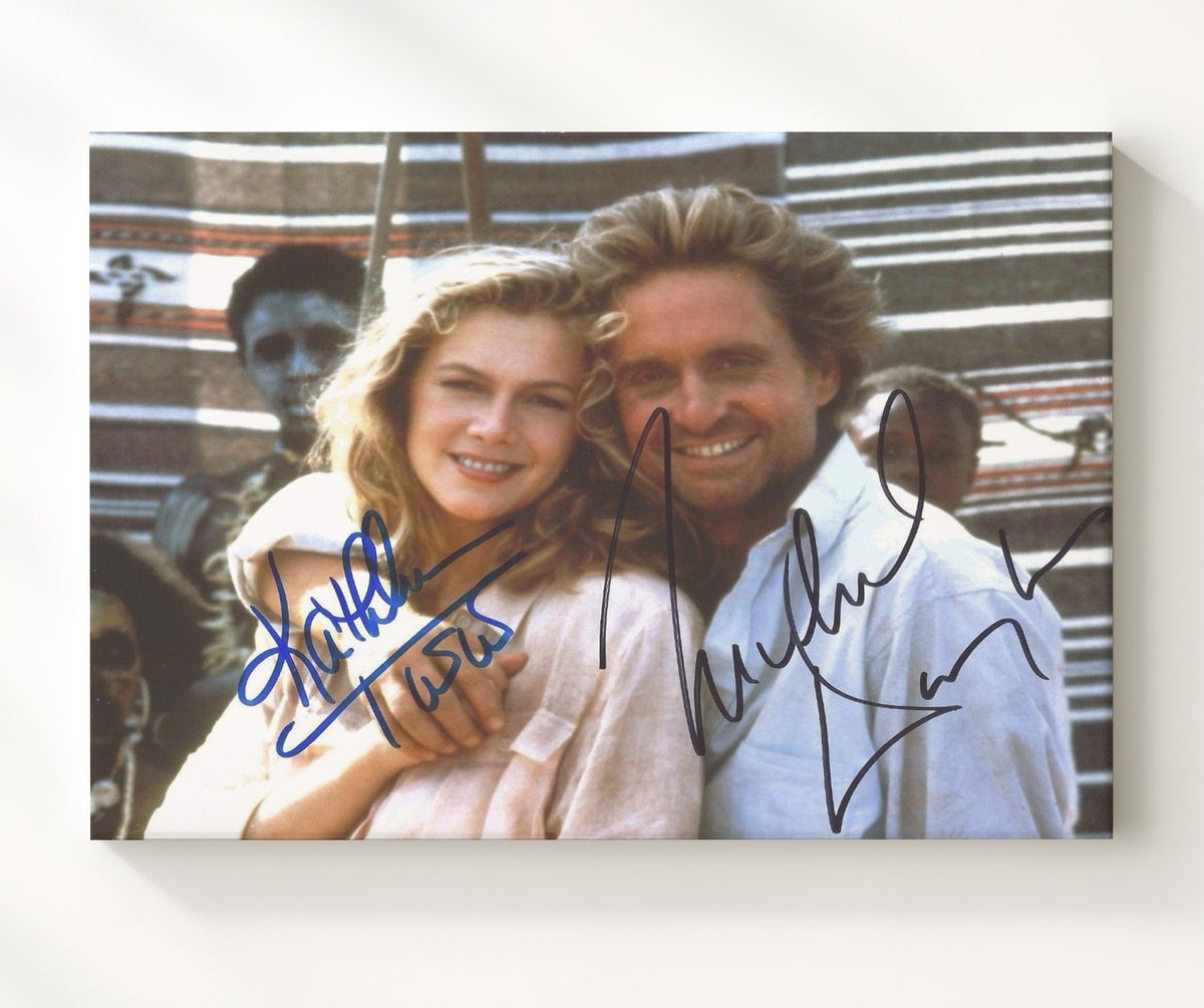 Romancing the Stone - Michael Douglas - Jack Colton - Kathleen Turner - Joan Wilder - Jungle embrace movie wall art 8x10 Beveled Frame