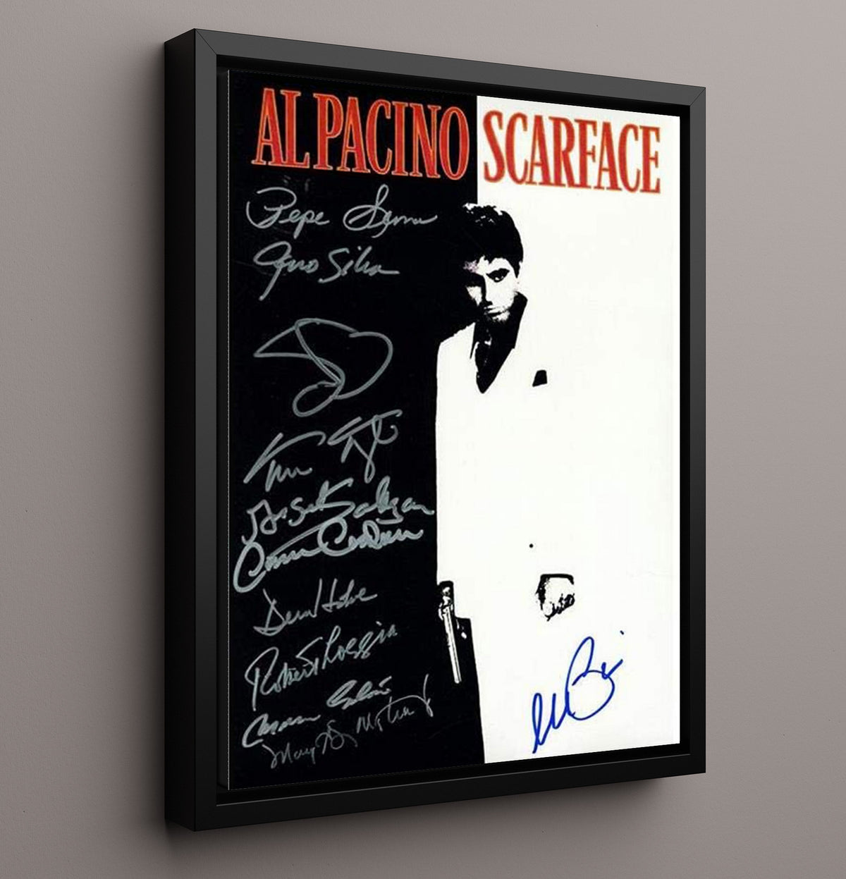 Scarface - Al Pacino Tony Montana Iconic Black-and-White Gangster Pose movie wall art 16x20 Framed Canvas