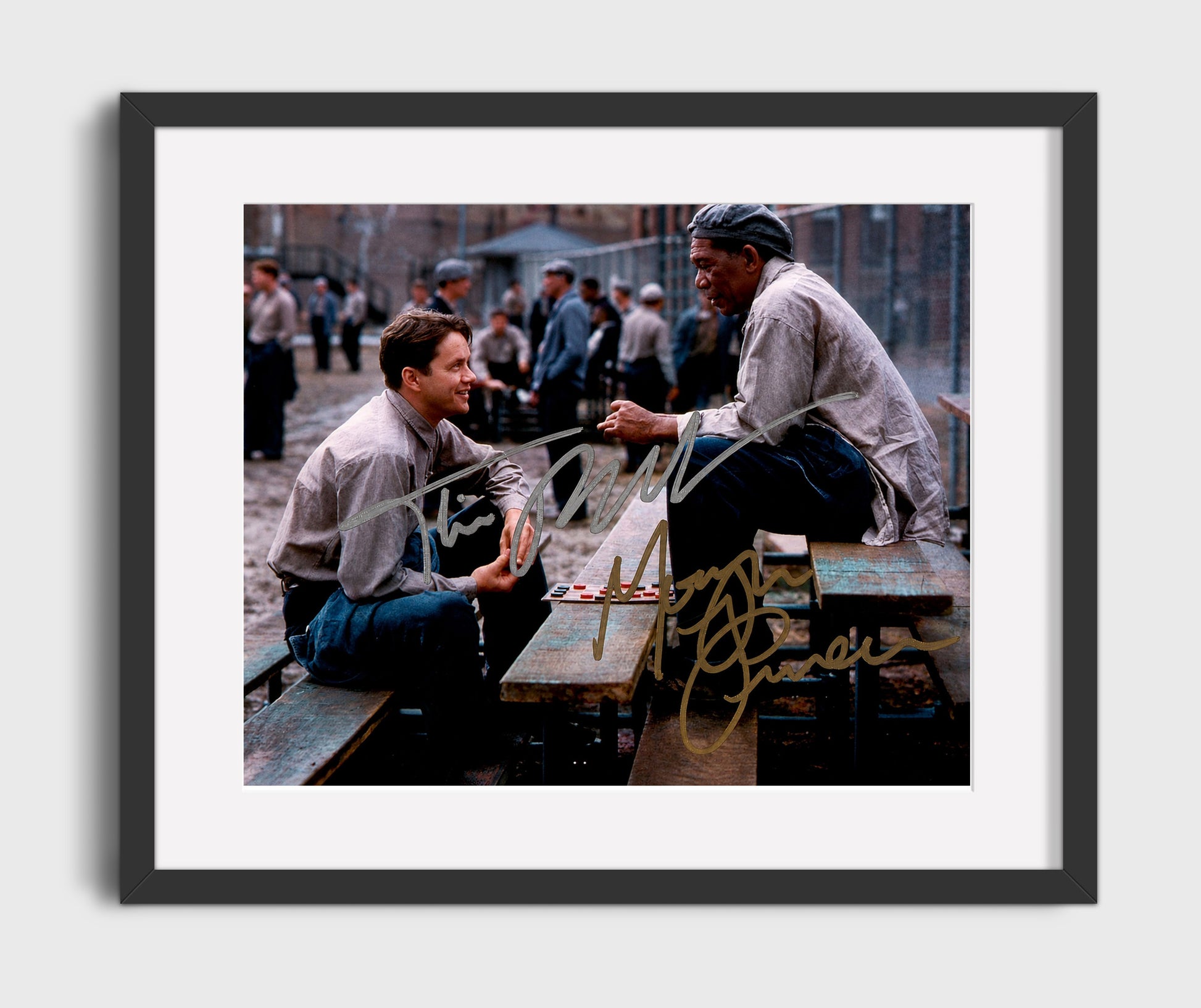 Shawshank Redemption - Tim Robbins - Andy - and Morgan Freeman - Red - Prison Yard Chess movie wall art 16x20 Gallery Frame