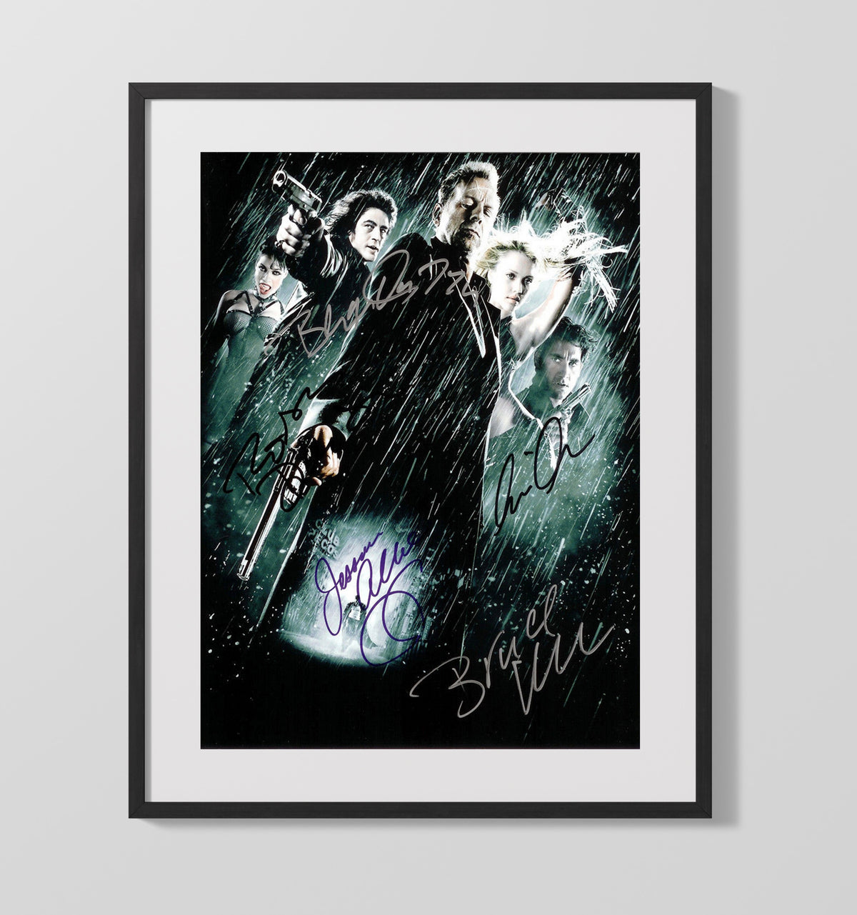 Sin City - Ensemble Cast Rain Soaked Gunfight movie wall art 16x20 Gallery Frame