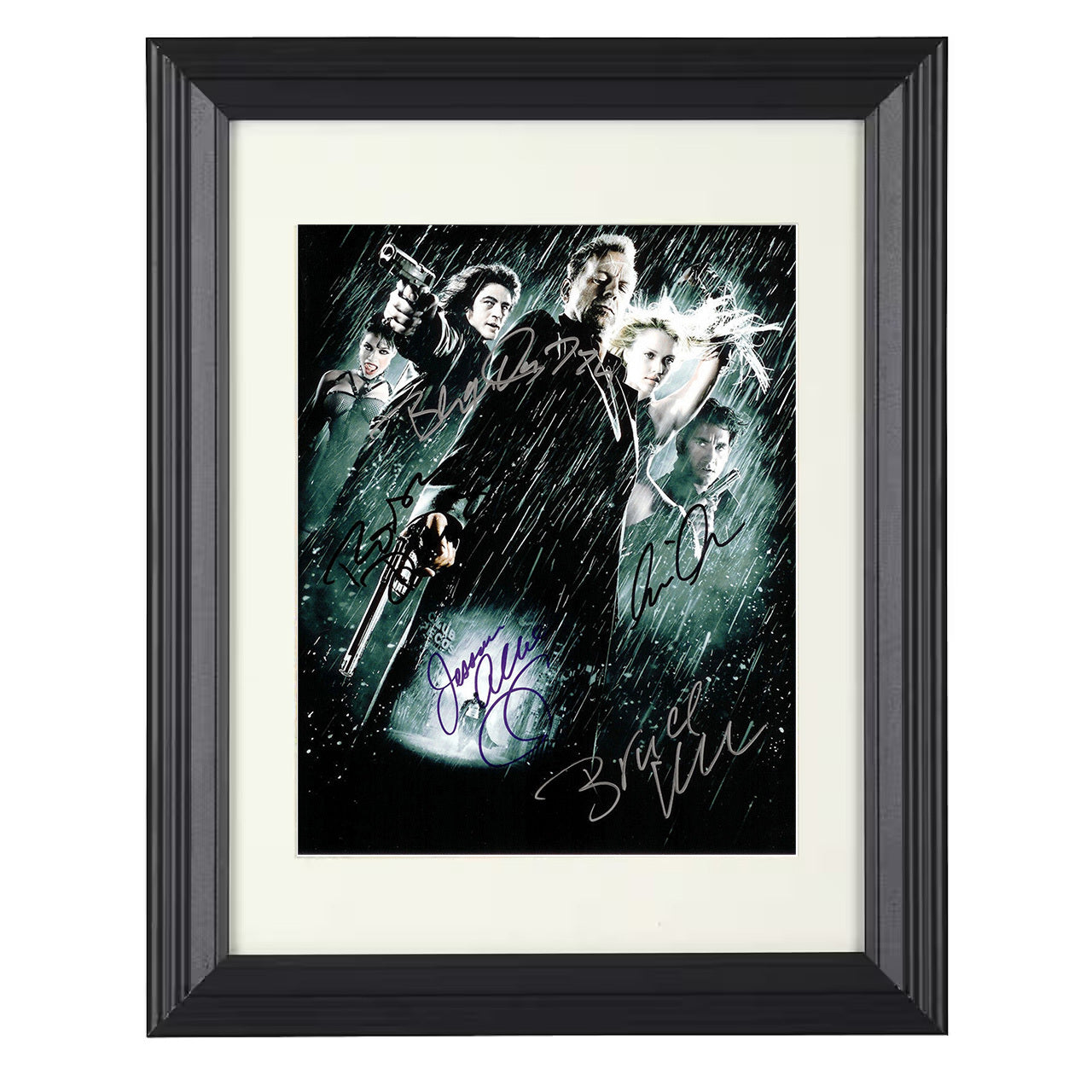 Sin City – Cast Rain Soaked Gunfight – 8x10 black beveled framed movie wall art