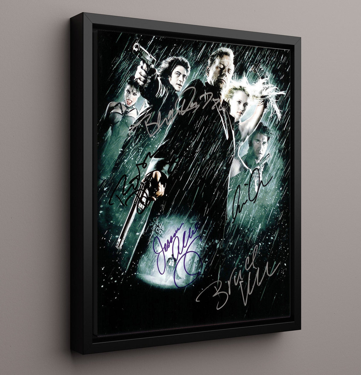 Sin City - Ensemble Cast Rain Soaked Gunfight movie wall art 16x20 Gallery Frame