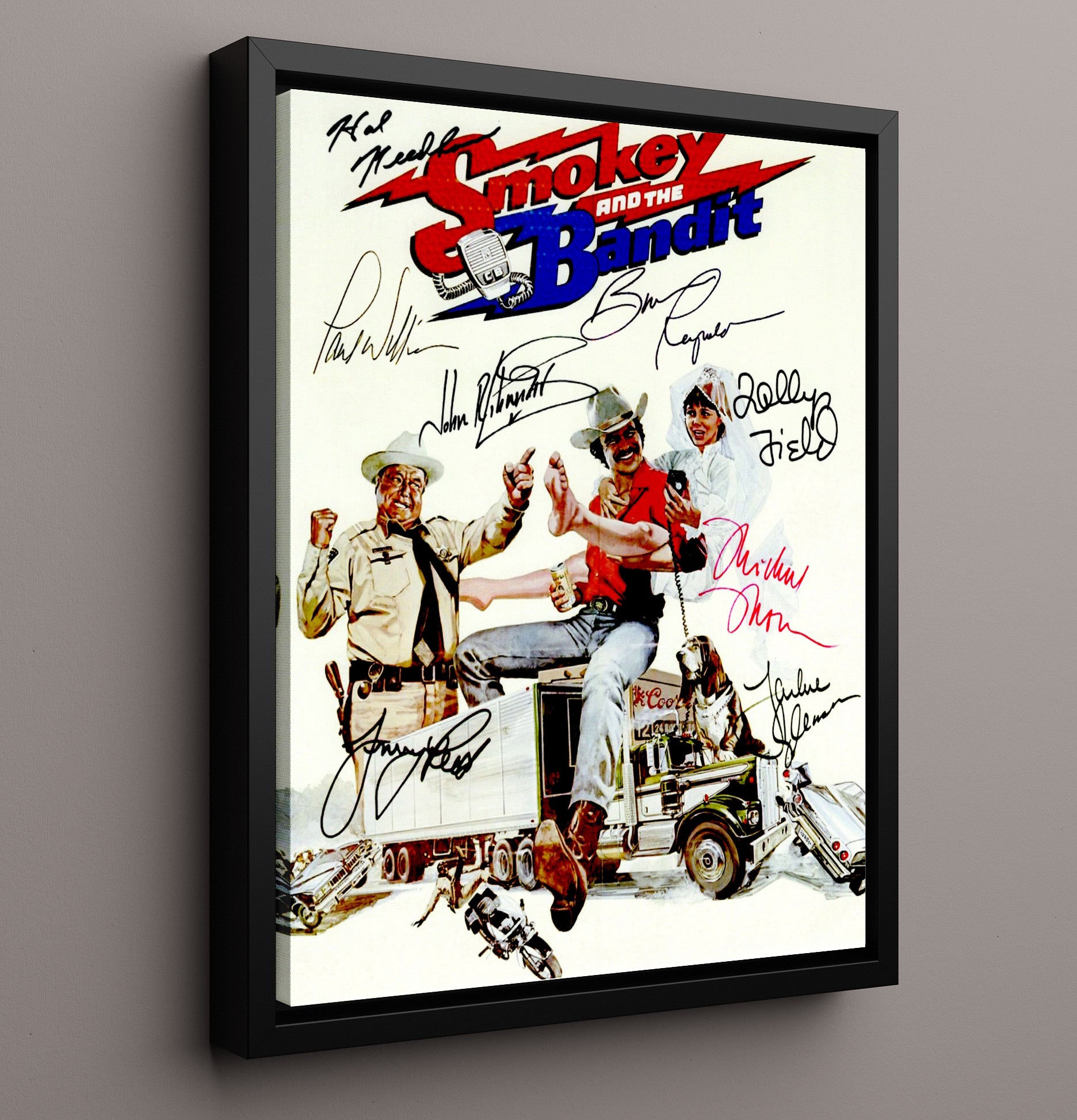 Smokey and the Bandit - Signed Poster movie wall art 16x20 Framed Canvas