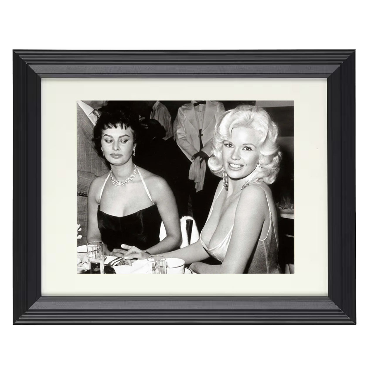 Sophia Loren and Jayne Mansfield – Side-eye Legend Image – 8x10 black beveled framed movie wall art