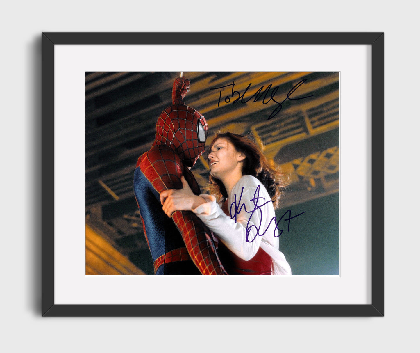 Spider-Man - Tobey Maguire - Peter - and Kirsten Dunst - MJ - Upside Down Kiss Moment movie wall art 16x20 Gallery Frame