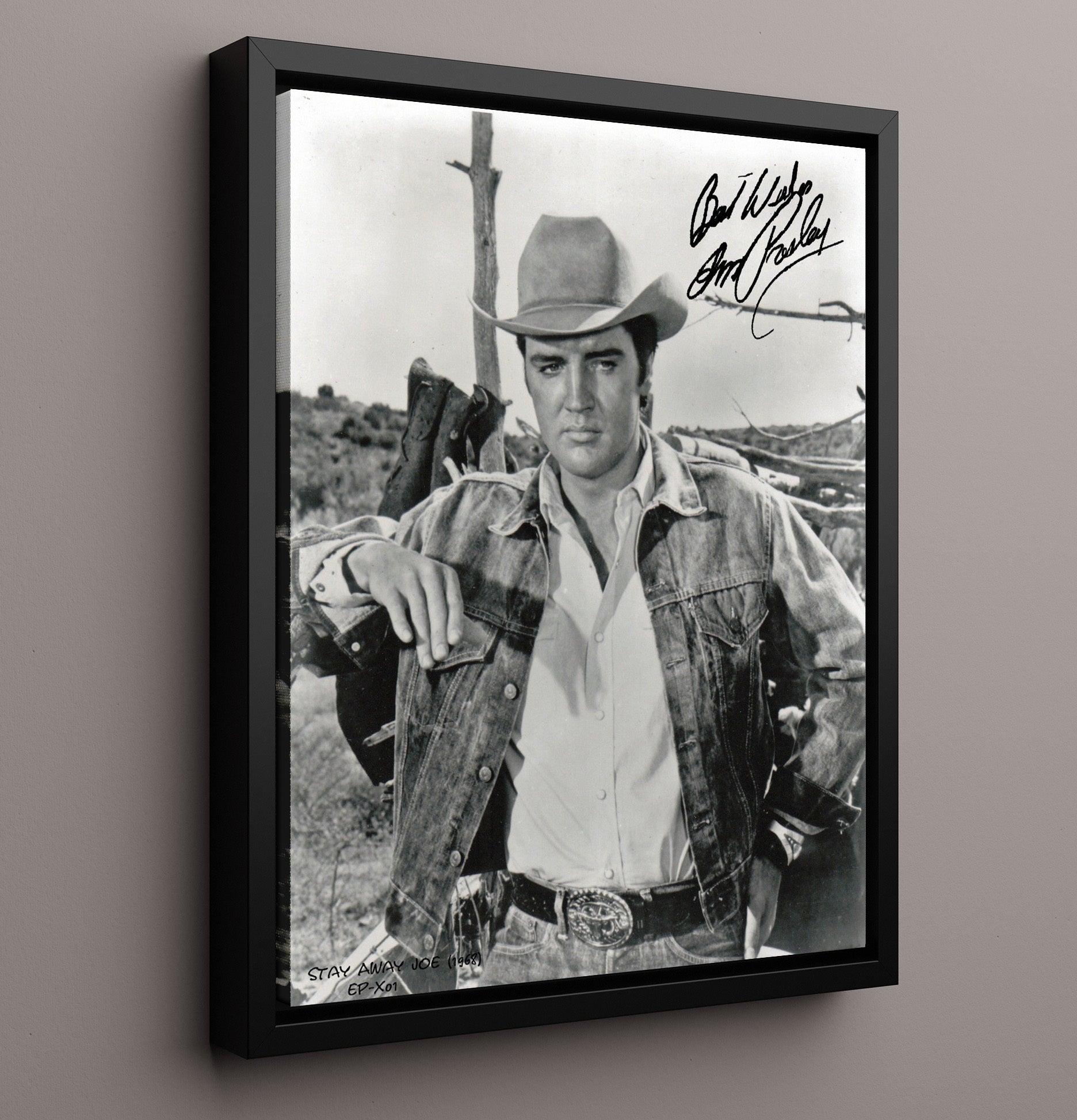 Stay Away Joe - Elvis Presley Cowboy Western Still.jpg movie wall art 16x20 Framed Canvas