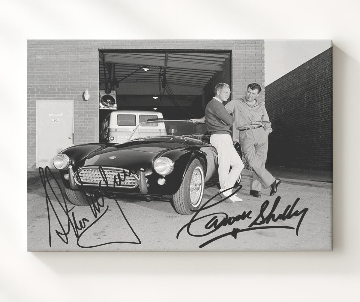 Steve McQueen and Carroll Shelby - Cool cars and cooler guys movie wall art 8x10 Beveled Frame