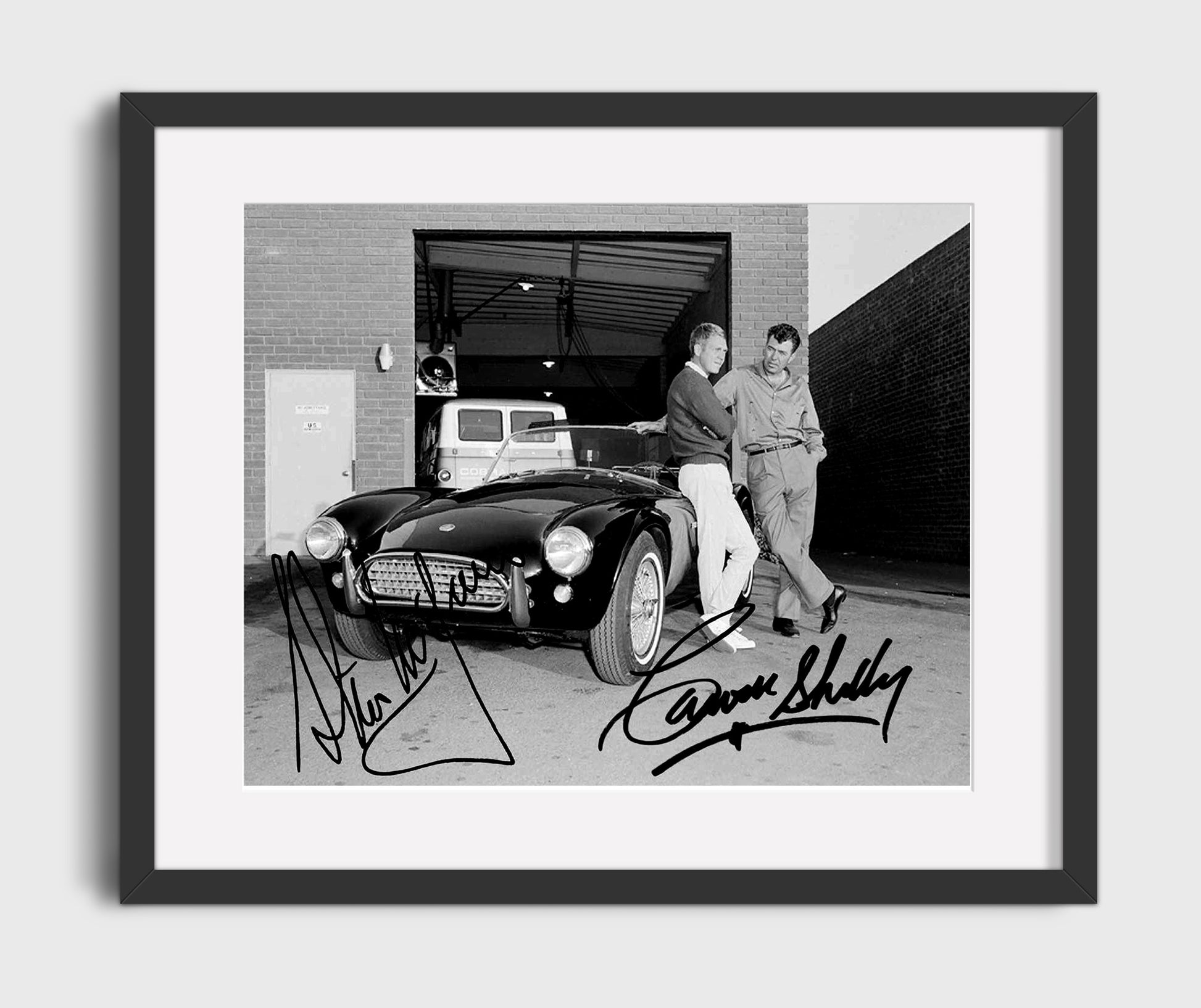 Steve McQueen and Carroll Shelby - Cool cars and cooler guys Vintage Movie Wall Art - 16x20 Gallery Frame movie decor
