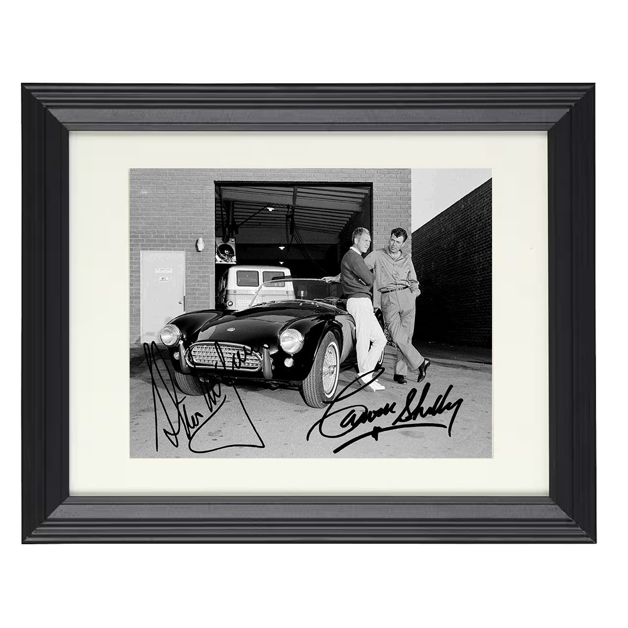 Steve McQueen and Carroll Shelby – Cooler Guys Image – 8x10 black beveled framed movie wall art