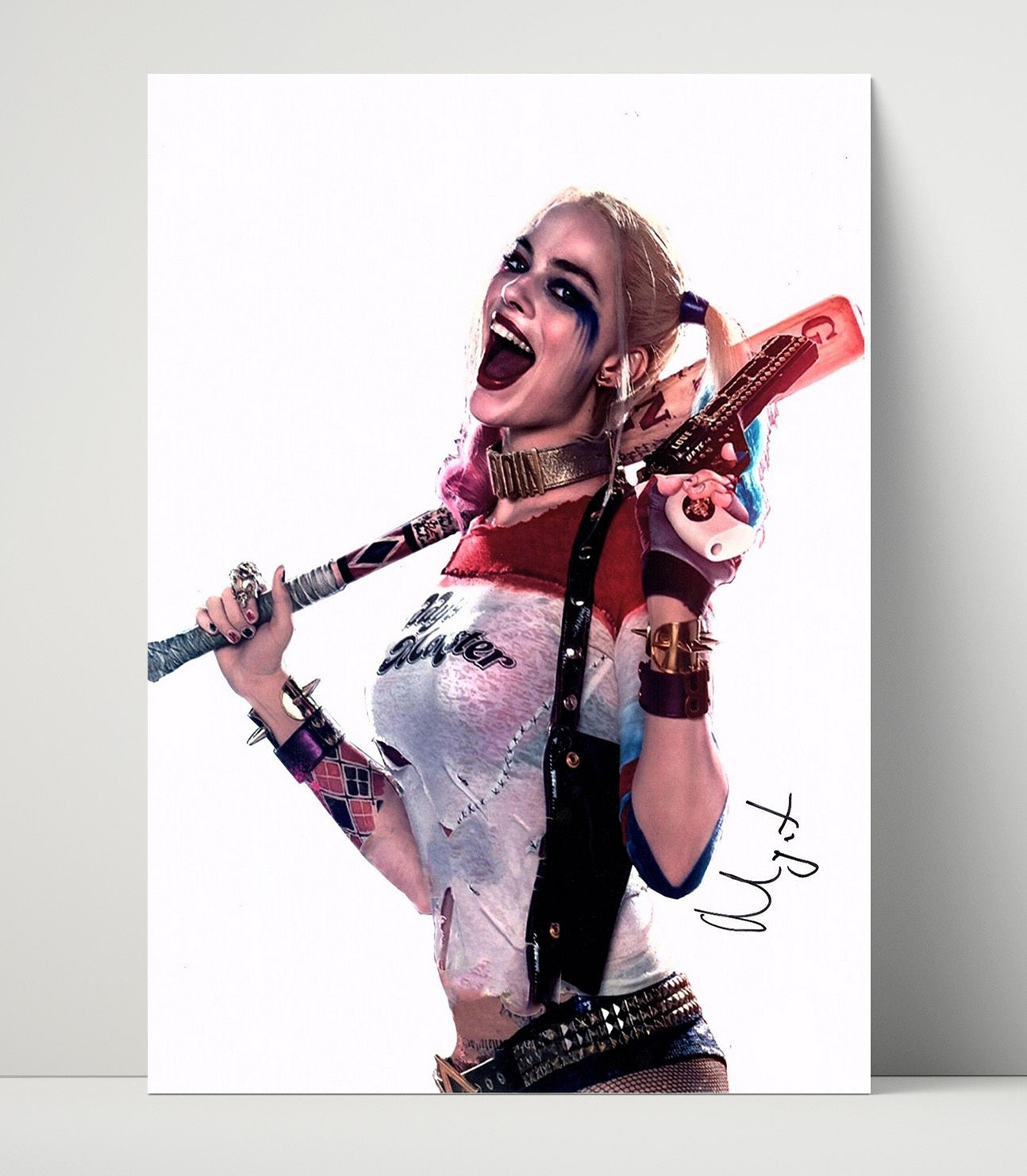 Suicide Squad - Margot Robbie - Harley Quinn - Baseball Bat Rebel Grin Signed movie wall art 16x20 Unframed Print