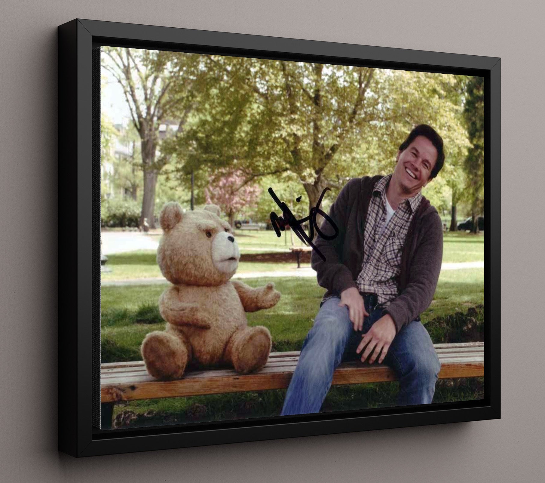 Ted - Mark Wahlberg - John Bennett - Bench banter absurd friendship moment movie wall art 16x20 Framed Canvas