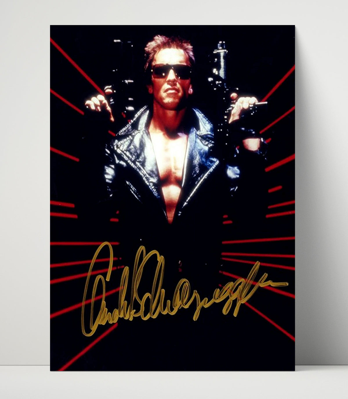 Terminator 2 - Arnold Schwarzenegger - T800 Leather Jacket Red Laser Background movie wall art 16x20 Unframed Print