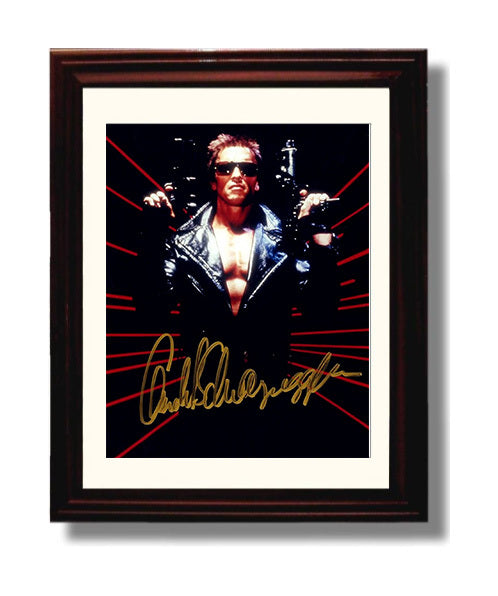 Terminator 2 - Arnold Schwarzenegger - T800 Leather Jacket Red Laser Background movie wall art 8x10 Beveled Frame