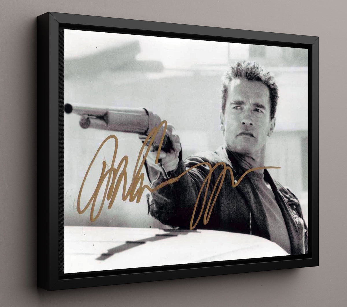 Terminator 2_ Judgment Day - Arnold Schwarzenegger - T-800 - Shotgun biker stance movie wall art 16x20 Framed Canvas