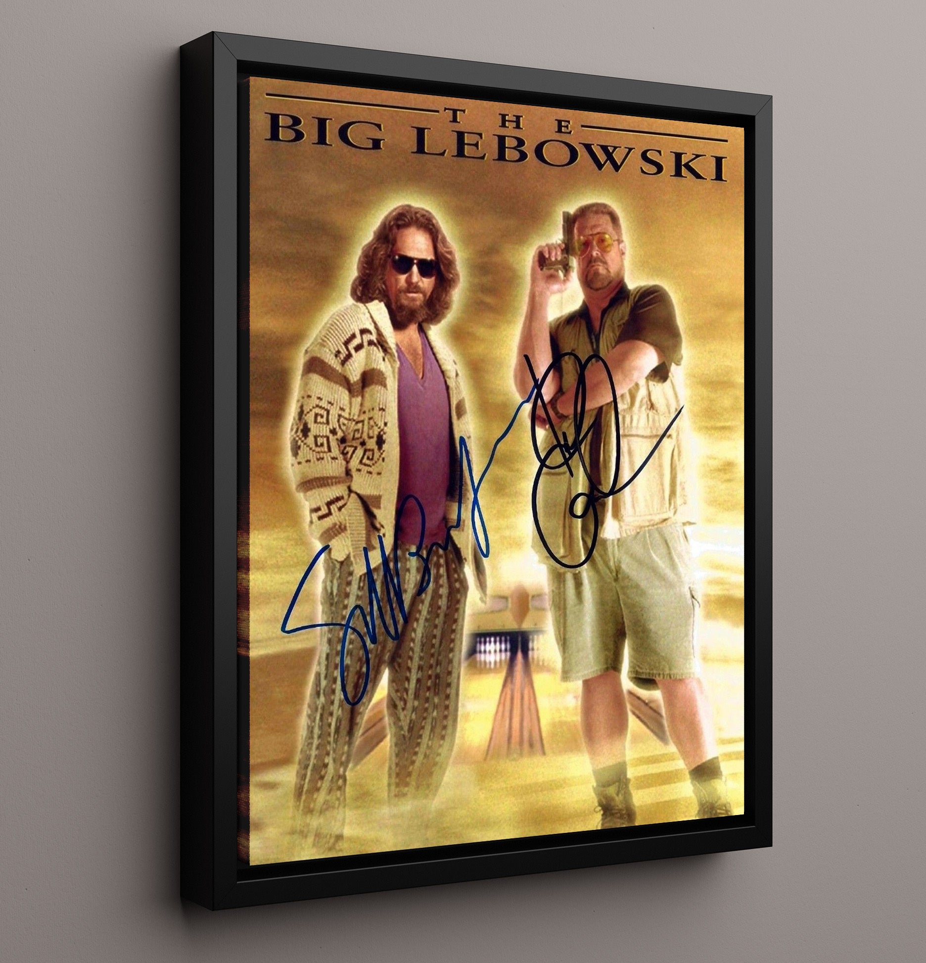 The Big Lebowski - Jeff Bridges - The Dudeand John Goodman - Walter - Bowling Alley Attitude movie wall art 16x20 Framed Canvas