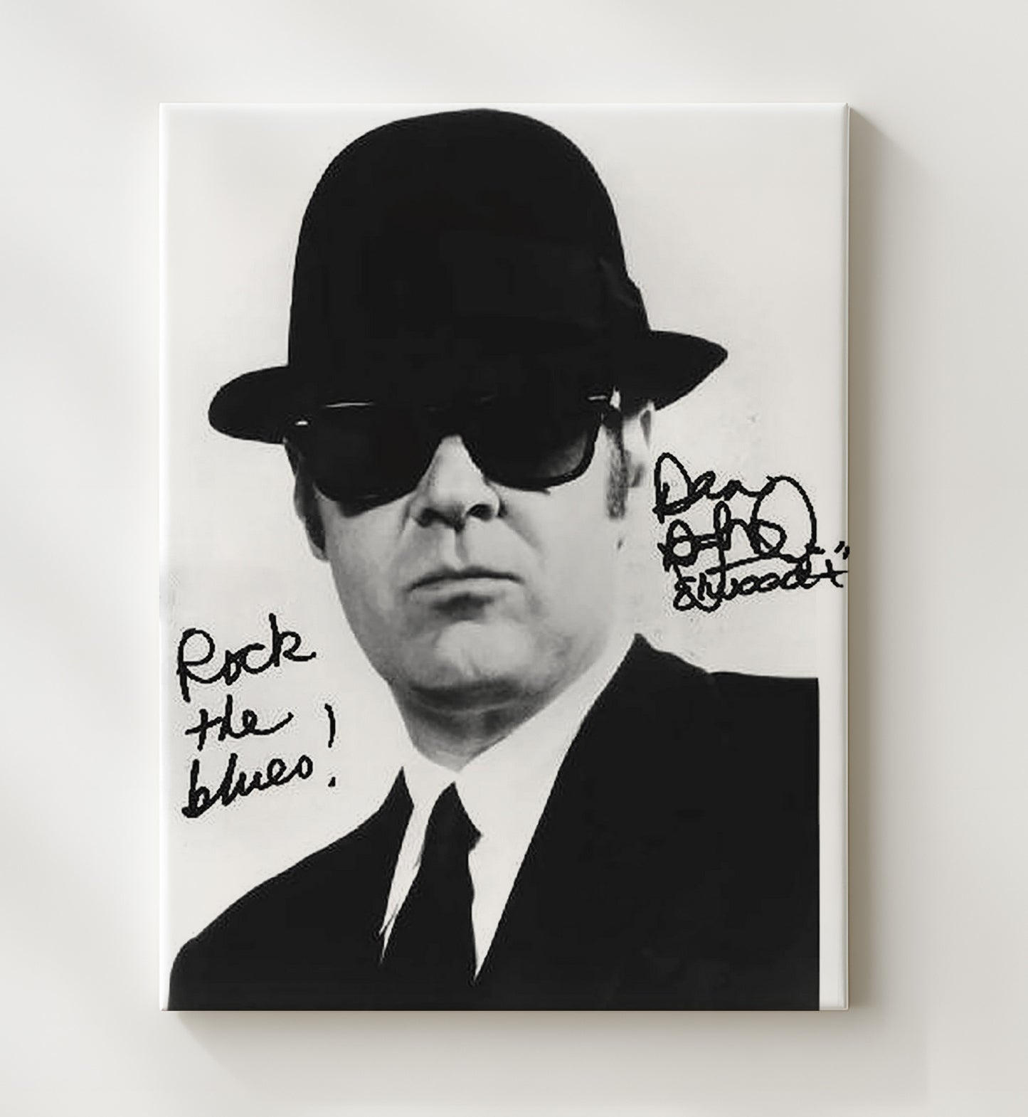 The Blues Brothers - Dan Aykroyd - Elwood BluesHat Sunglasses Tight Framing Vintage Movie Wall Art - 20x24 Canvas movie decor