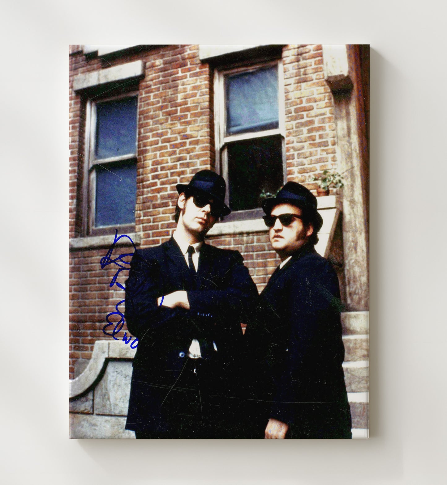 The Blues Brothers - Dan Aykroyd - Elwood Bluesand John Belushi - Jake BluesBrick Building Street Shot Vintage Movie Wall Art - 20x24 Canvas movie decor