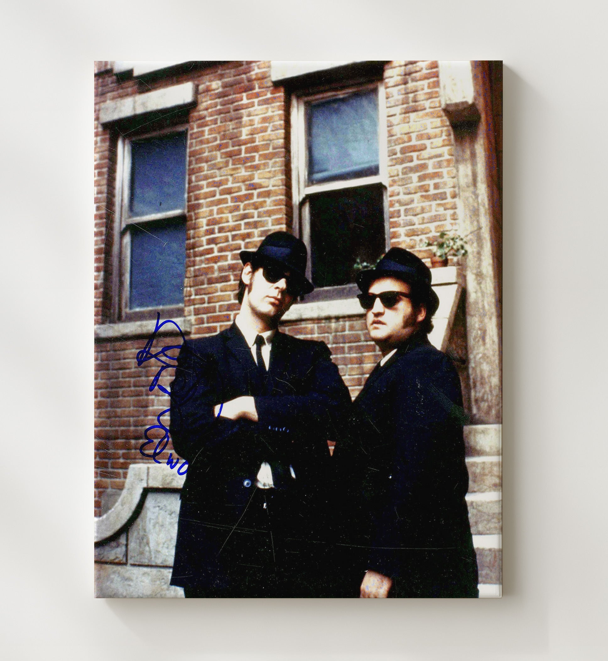 The Blues Brothers - Dan Aykroyd - Elwood Bluesand John Belushi - Jake BluesBrick Building Street Shot Vintage Movie Wall Art - 20x24 Canvas movie decor