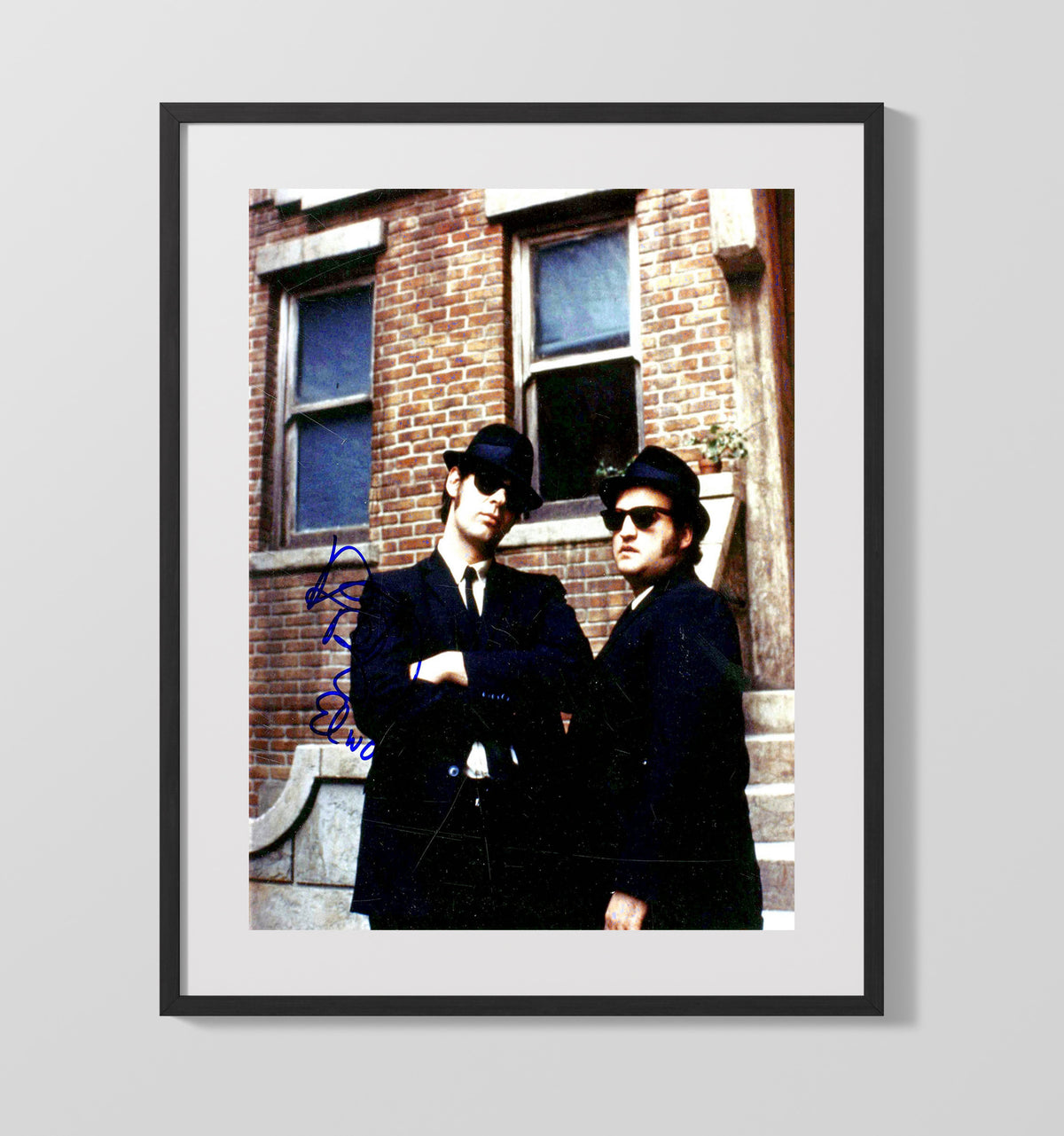 The Blues Brothers - Dan Aykroyd - Elwood Blues and John Belushi - Jake Blues - Brick Building Street Shot movie wall art 16x20 Gallery Frame