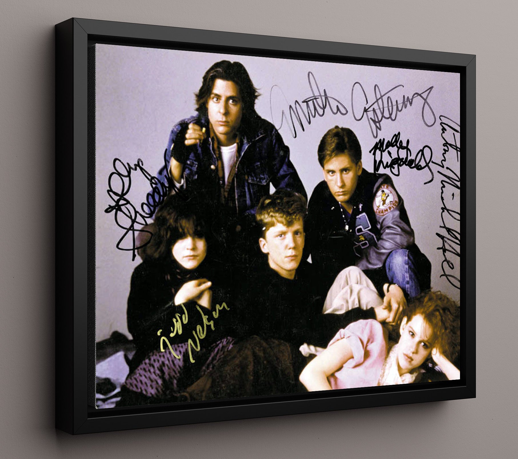 The Breakfast Club - Emilio Estevez - Andrew Clark - Library detention lineup Vintage Movie Wall Art - 16x20 Framed Canvas movie decor
