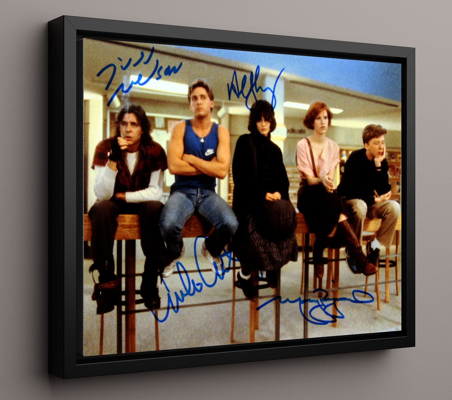 The Breakfast Club - Emilio Estevez - Andrew - and Molly Ringwald - Claire - Library Detention Crew Vintage Movie Wall Art - 16x20 Framed Canvas movie decor