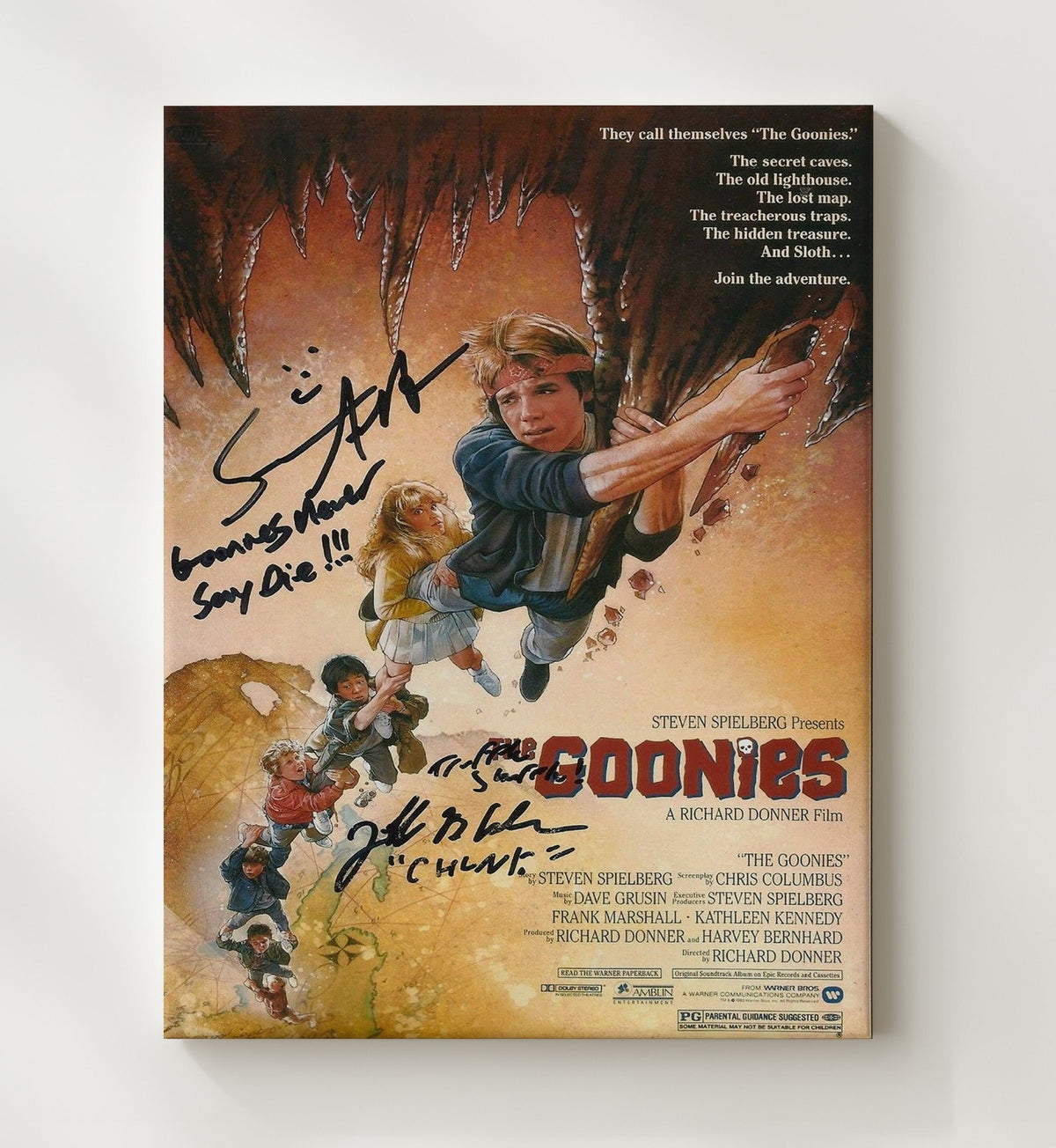 The Goonies - Sean Astin - Mikey - Jeff Cohen - Chunk - Cave Escape Climb movie wall art 8x10 Beveled Frame