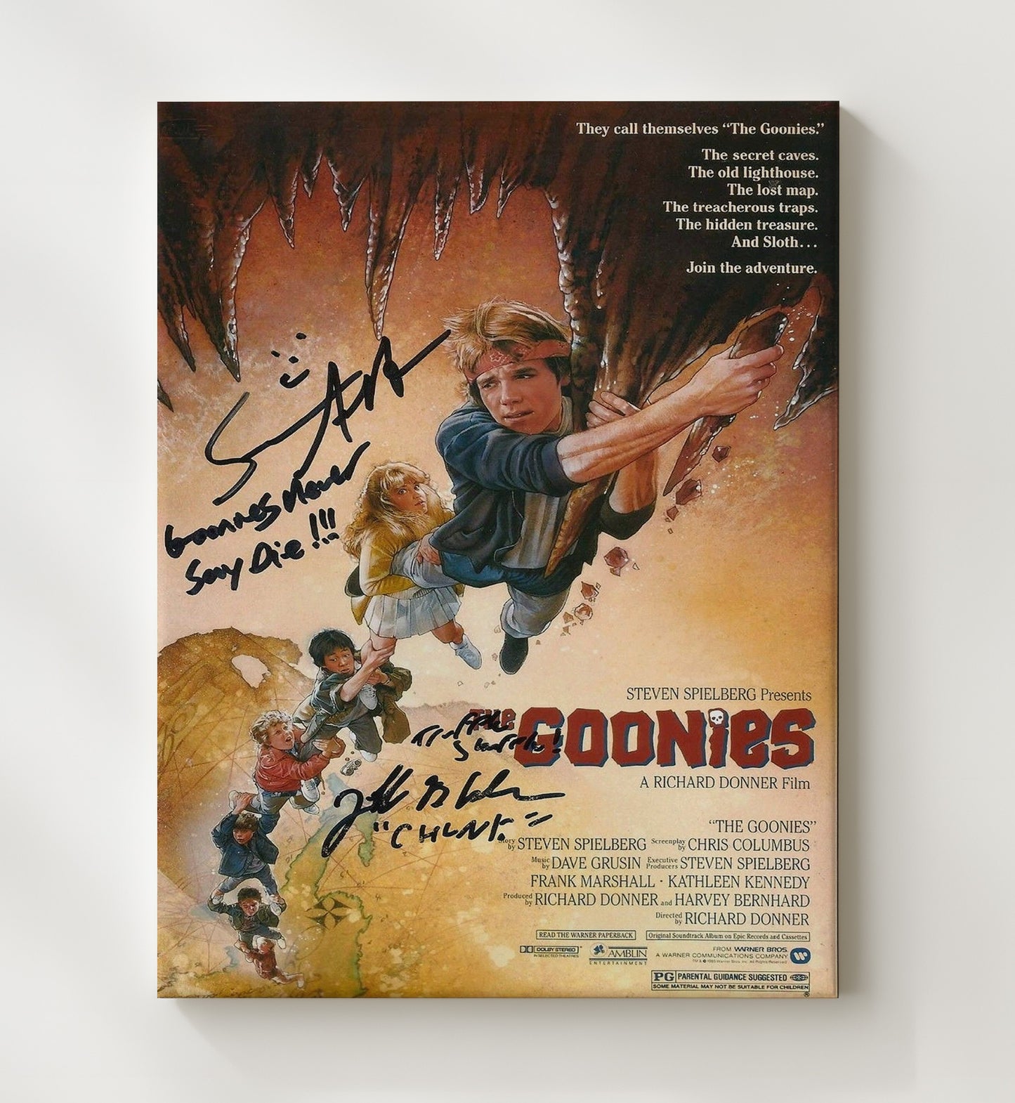 The Goonies - Sean Astin - MikeyJeff Cohen - ChunkCave Escape Climb Vintage Movie Wall Art - 20x24 Canvas movie decor