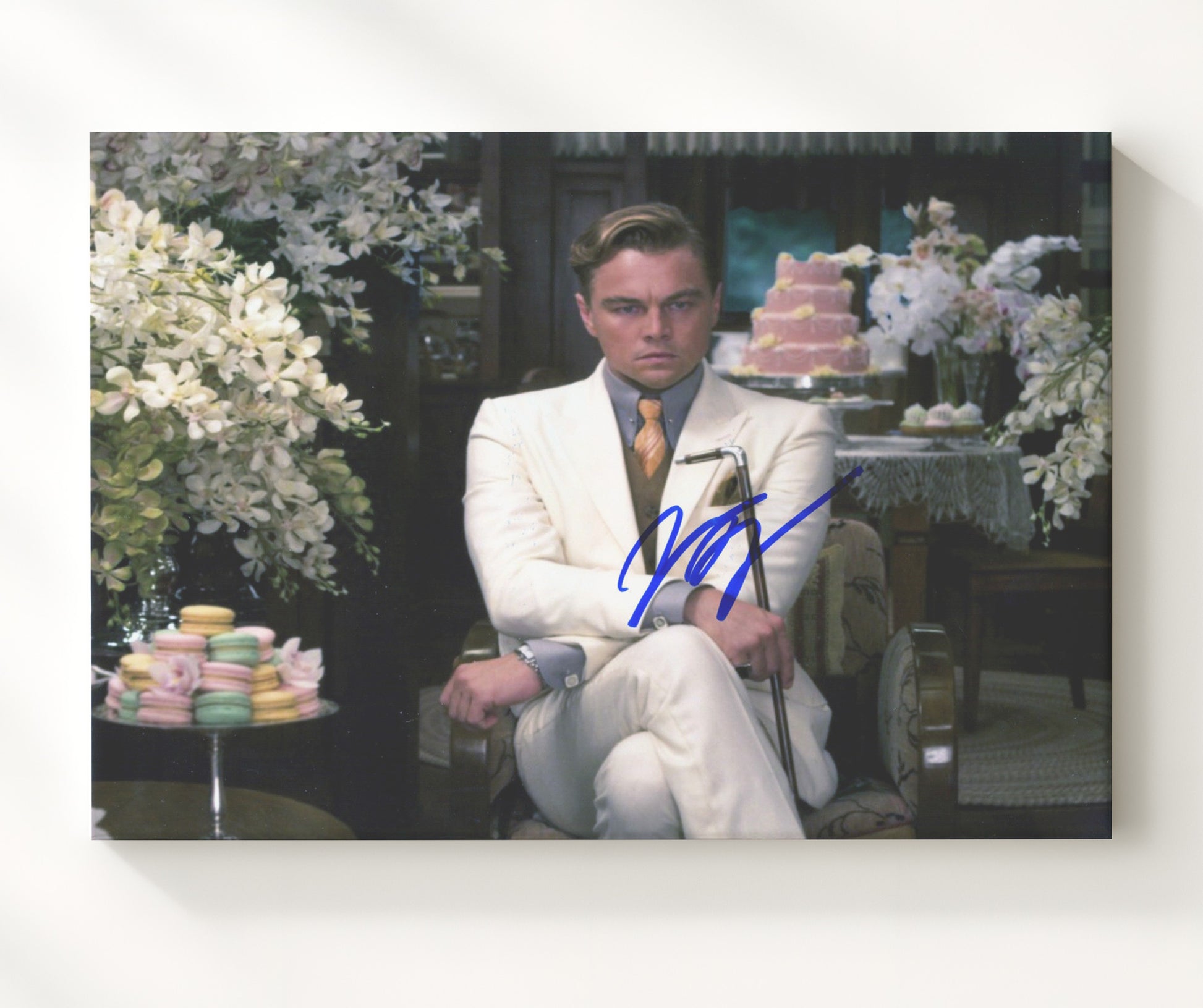 The Great Gatsby - Leonardo DiCaprio - Jay Gatsby - White suit poised control Vintage Movie Wall Art - 20x24 Canvas movie decor