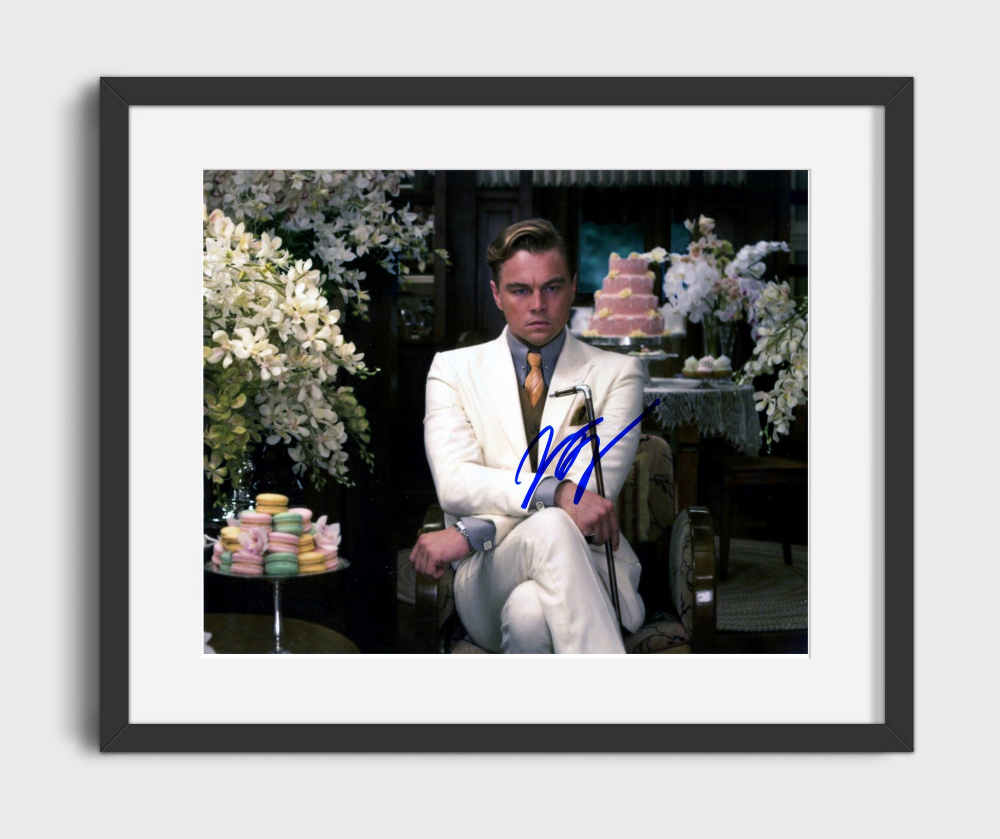 The Great Gatsby - Leonardo DiCaprio - Jay Gatsby - White suit poised control Vintage Movie Wall Art - 16x20 Gallery Frame movie decor