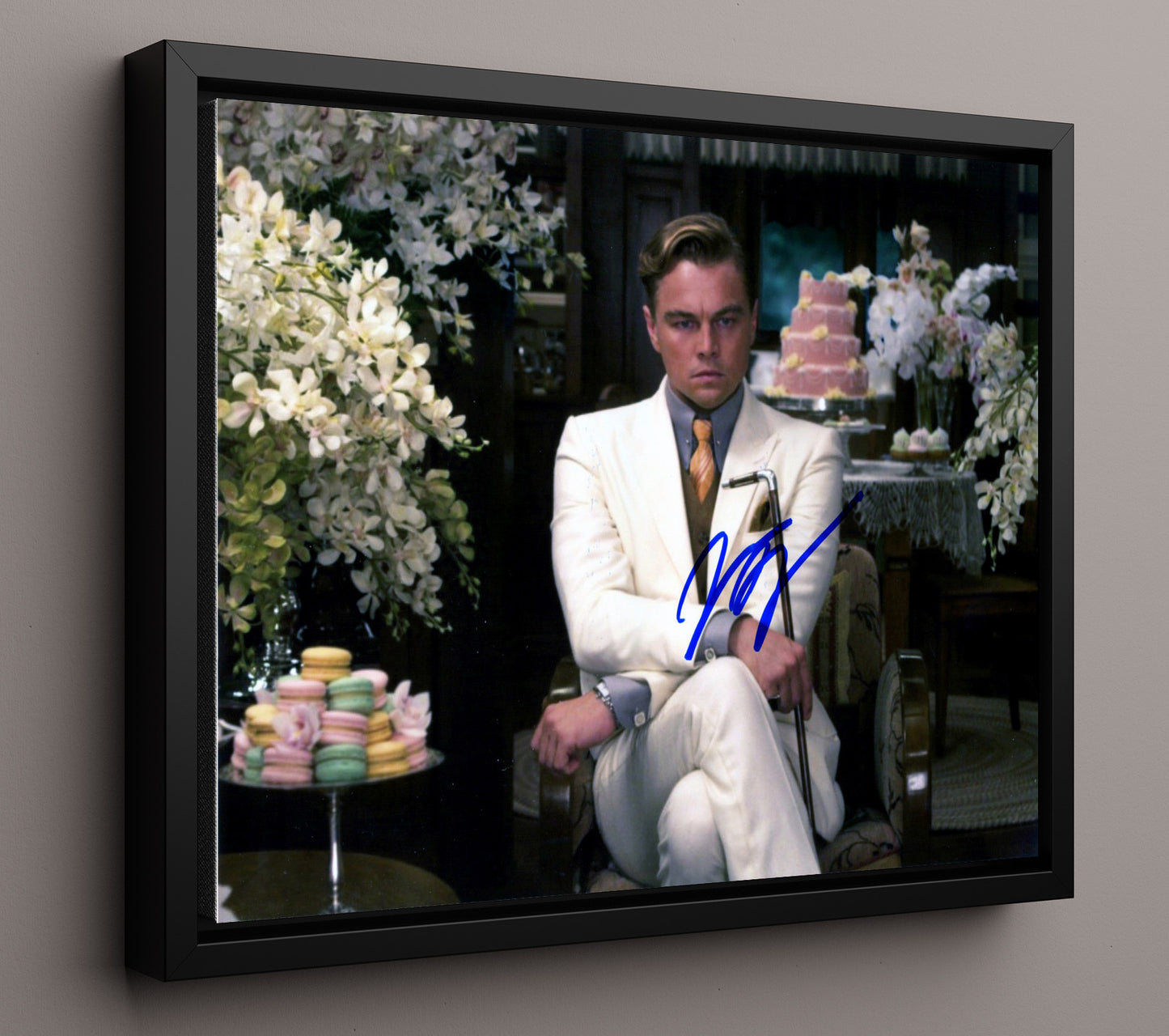 The Great Gatsby - Leonardo DiCaprio - Jay Gatsby - White suit poised control Vintage Movie Wall Art - 16x20 Framed Canvas movie decor