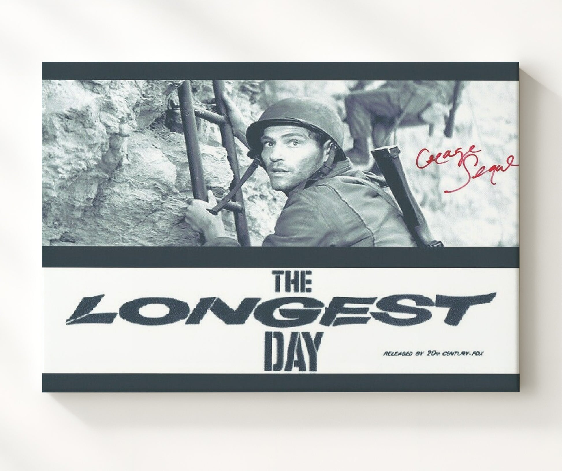 The Longest Day - George Segal - Pvt. Martini - WWII Ladder Assault Scene Vintage Movie Wall Art - 20x24 Canvas movie decor