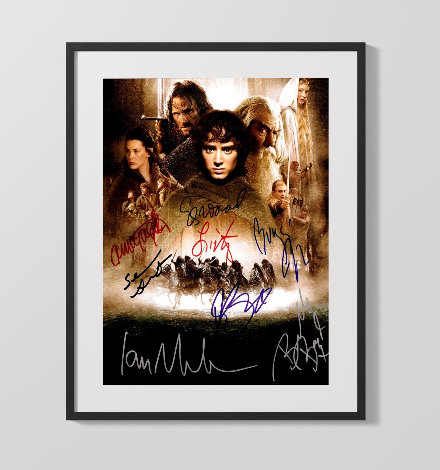 The Lord of the Rings - Fellowship Cast Epic Fantasy Poster Multi Signature Display movie wall art 16x20 Gallery Frame