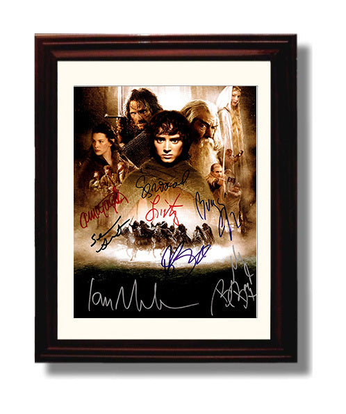 The Lord of the Rings - Fellowship Cast Epic Fantasy Poster Multi Signature Display movie wall art 8x10 Beveled Frame