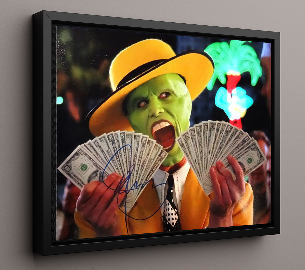 The Mask - Jim Carrey - Stanley Ipkiss - Green chaos money frenzy movie wall art 16x20 Framed Canvas