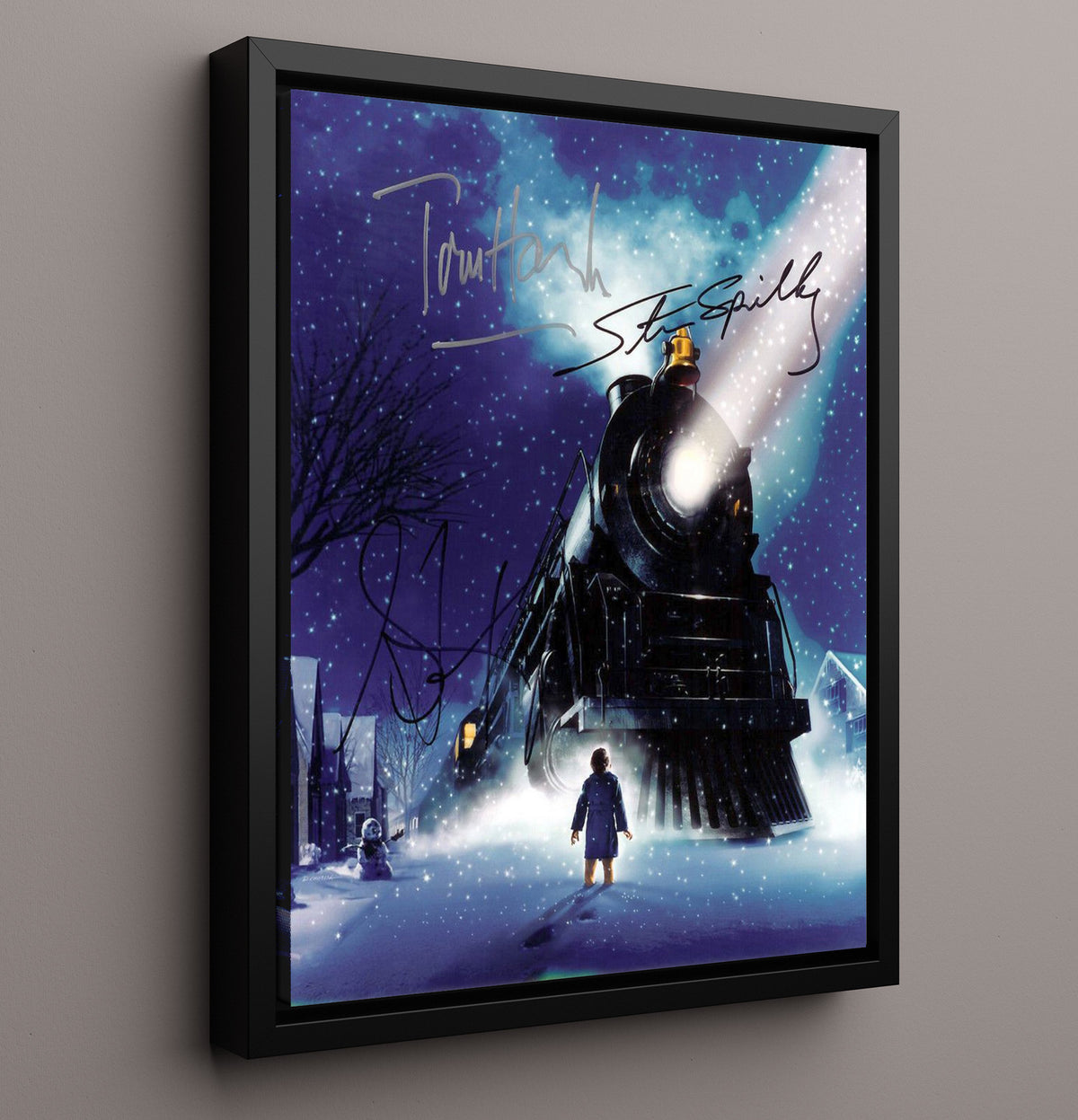 The Polar Express - Tom Hanks - Conductor - Christmas Train Arrival Scene movie wall art 16x20 Framed Canvas