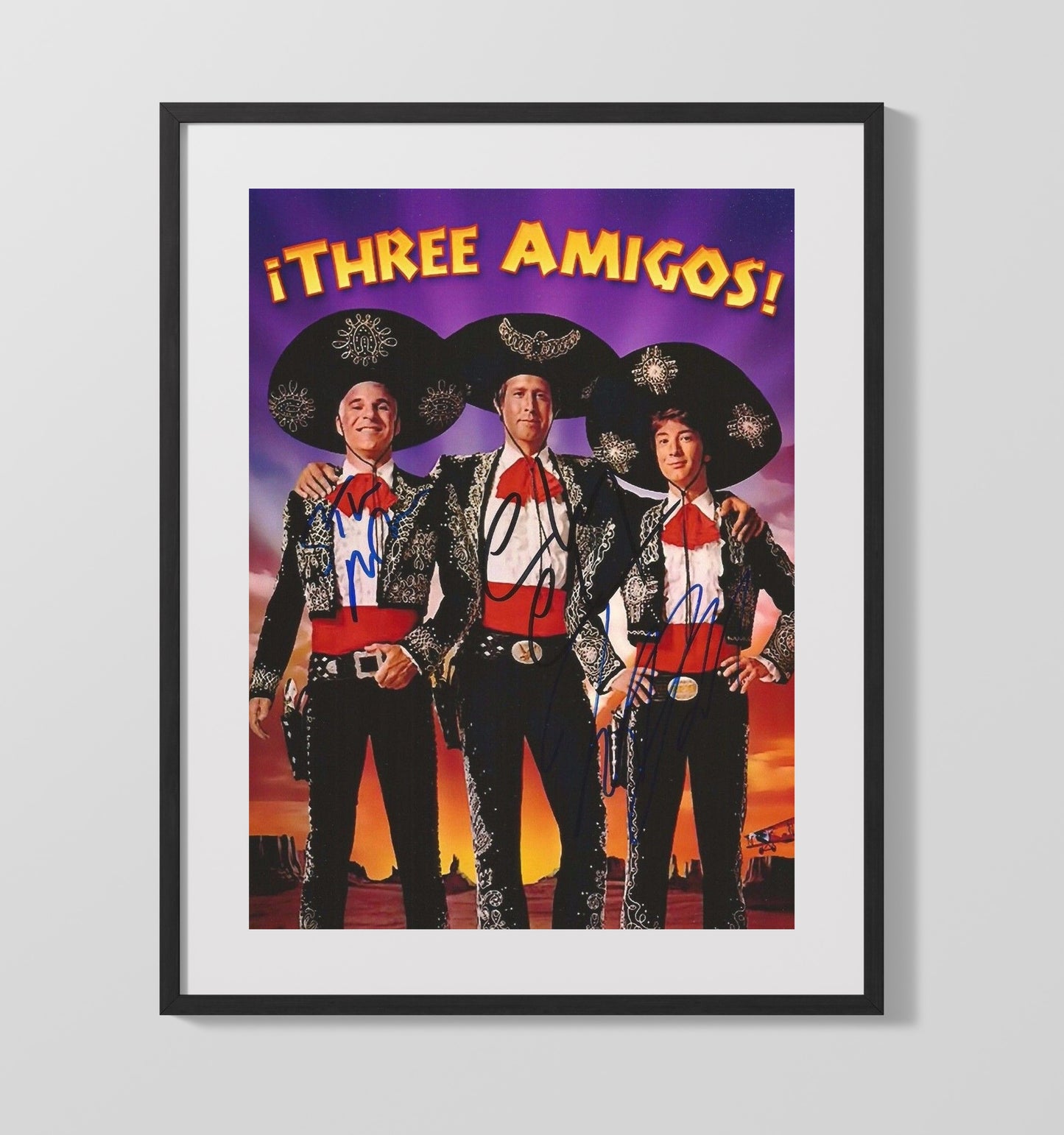 Three Amigos - Steve Martin Chevy Chase Martin Short - Amigos - Mariachi Hero Lineup movie wall art 16x20 Gallery Frame