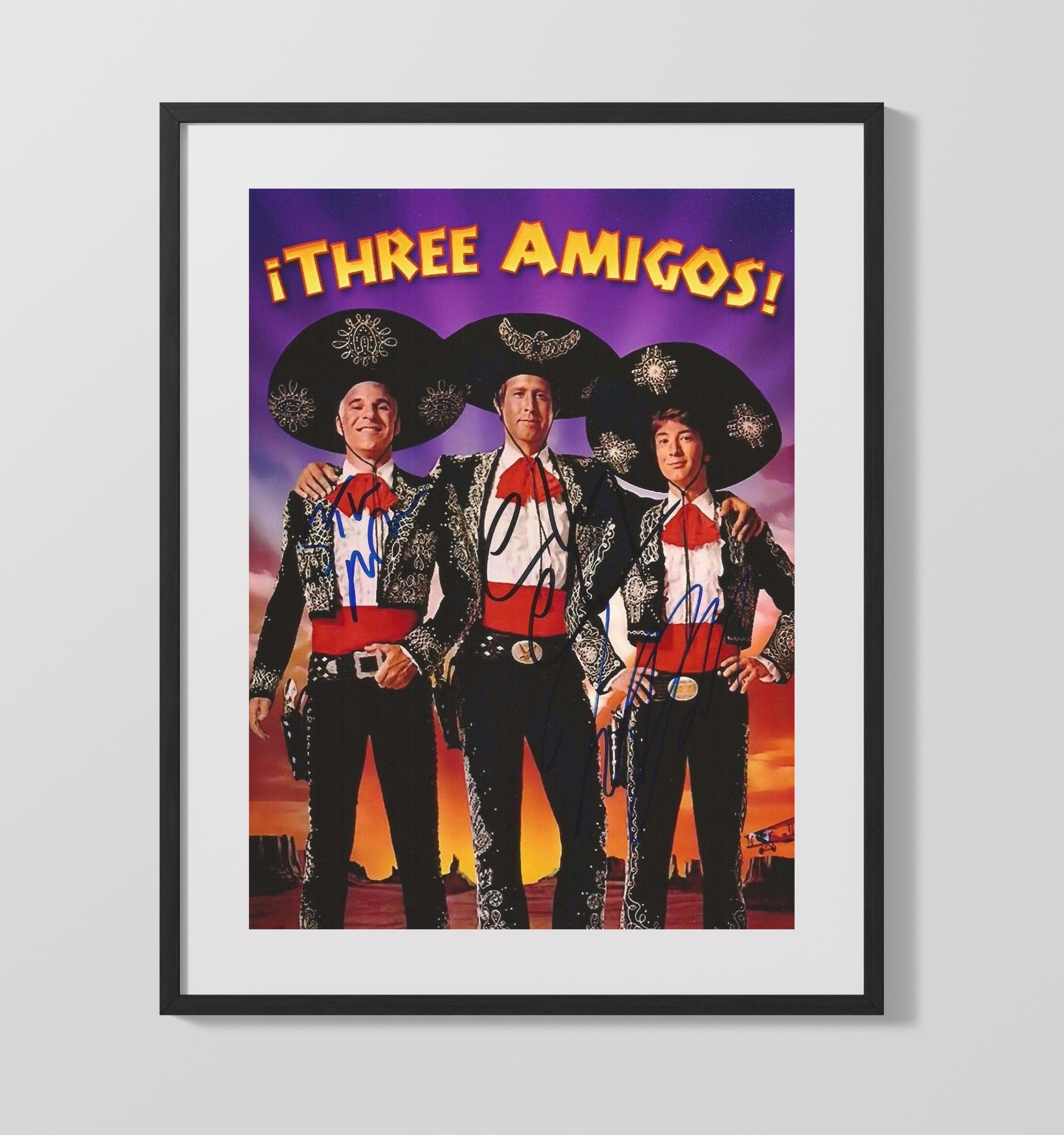 Three Amigos - Steve Martin Chevy Chase Martin Short - Amigos - Mariachi Hero Lineup movie wall art 16x20 Gallery Frame