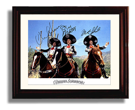 Three Amigos - Steve Martin and Chevy Chase and Martin Short Singing Ride Trio Vintage Movie Wall Art - 8x10 Beveled Frame movie decor