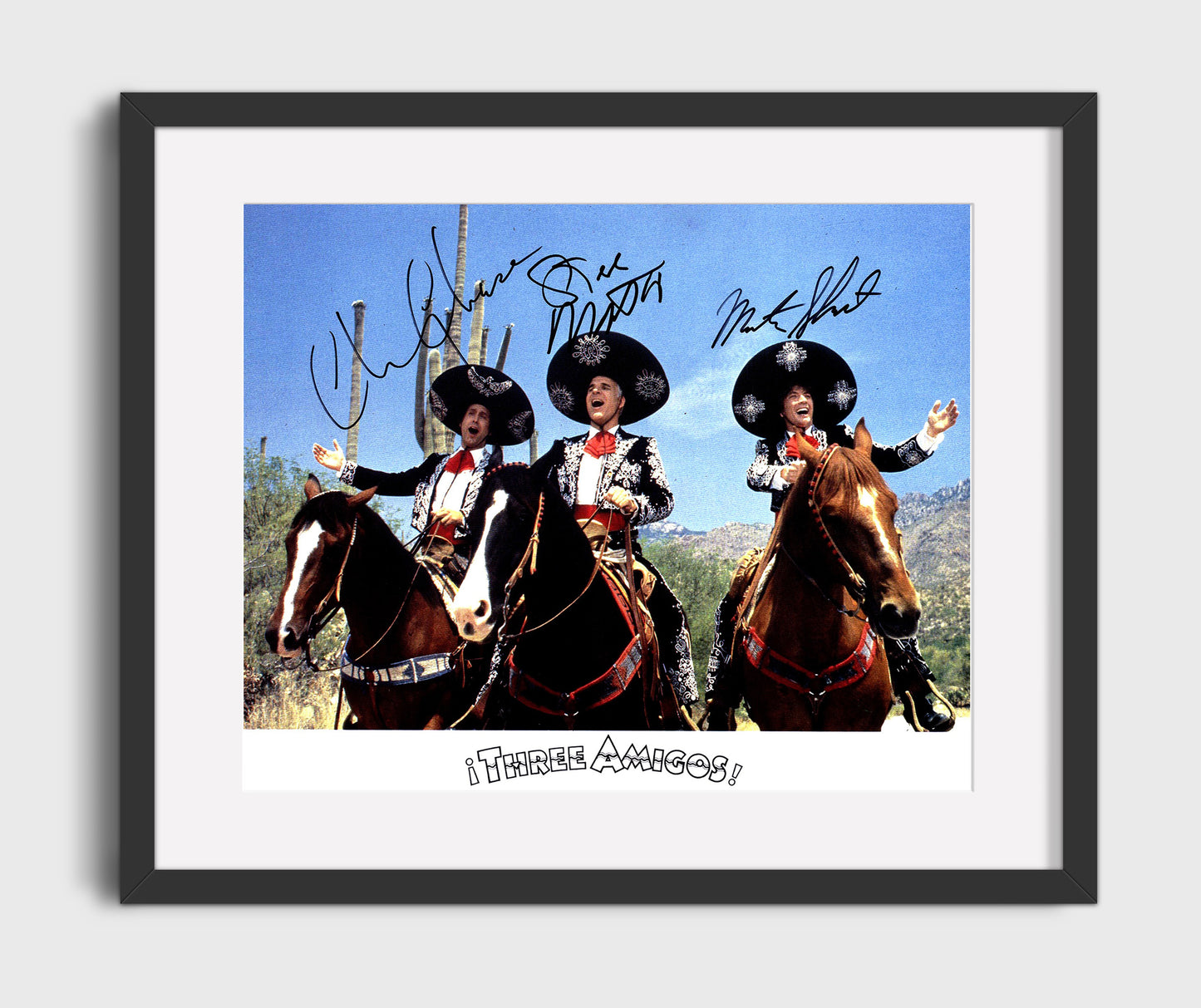Three Amigos - Steve Martin and Chevy Chase and Martin Short Singing Ride Trio movie wall art 16x20 Gallery Frame